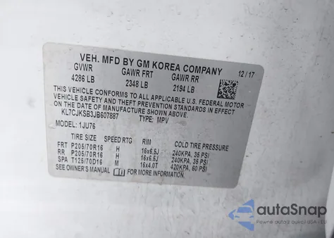 2018 Chevrolet Trax Ls from USA, damaged, VIN KL7CJKSB3JB607887